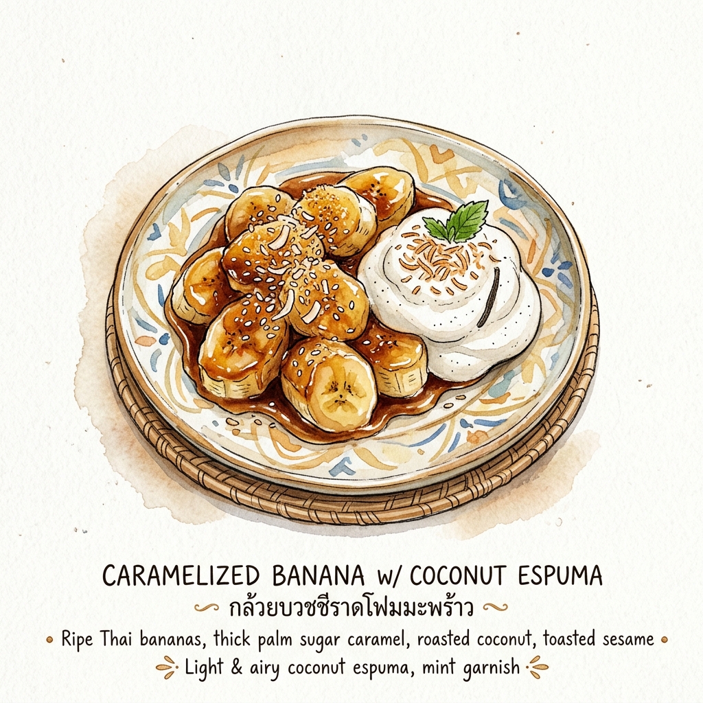 Caramelized Banana with Coconut Espuma